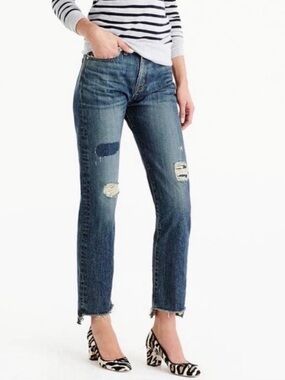 Point Sur Jeans Shoreditch Straight Leg Raw Hem Jeans Patch Distressed 28